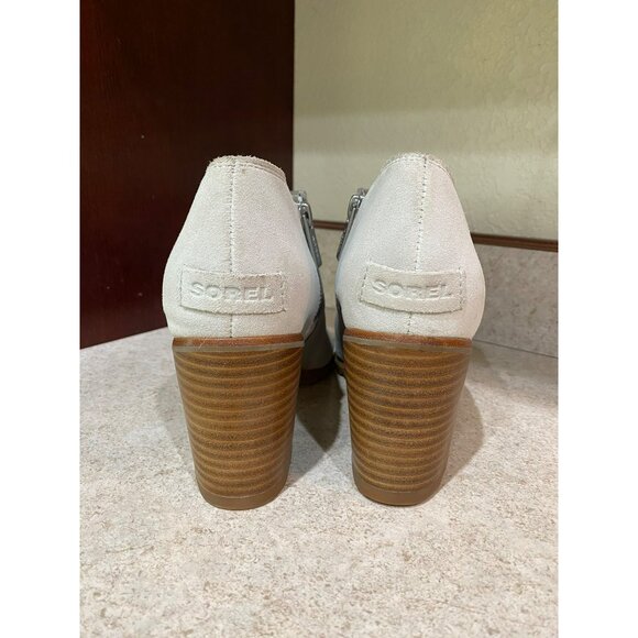 Sorel Nadia II Womens Peep Toe Suede Booties Sz 8 Gray Wedge Heel Slip-On With Z - Picture 8 of 8